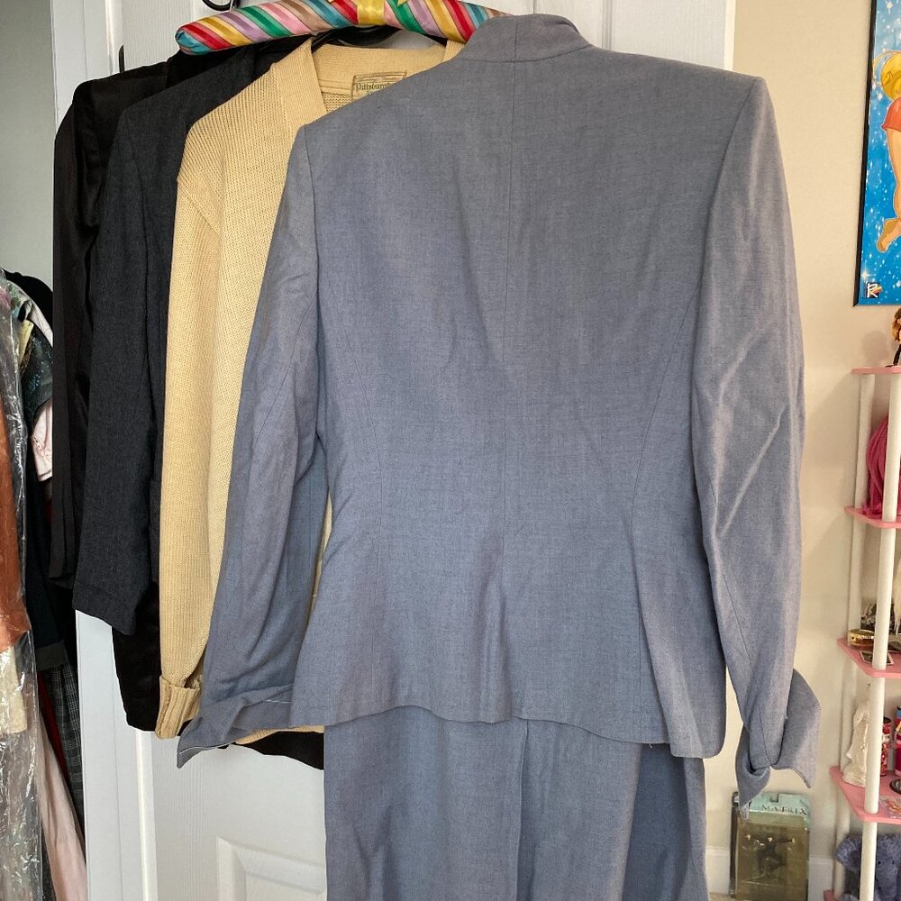 ICONIC 1950s LILLI ANN Couture-Level Wool Skirt Suit | Glass Rhinestone Buttons - Picture 3 of 12